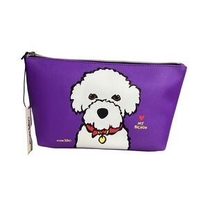 Marc Tetro Love Bischon Frise Dog Large Purple Cosmetic Bag Case Pouch NWT